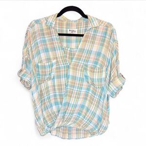 HOLDING HORSES Women's Pastel Plaid Button Down Shirt